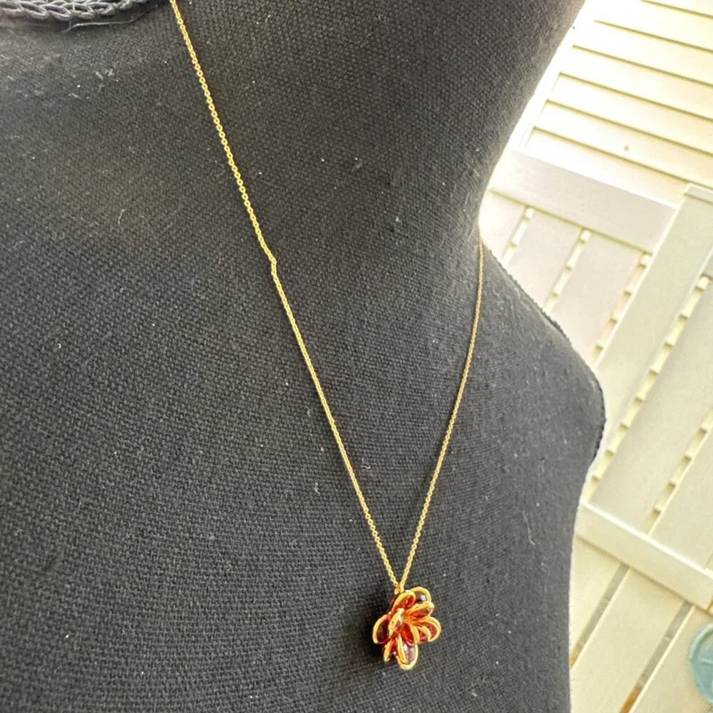 Kate Spade Gold Tone Crystal Ruby Flower Pendant Necklace Fashion Trendy NEW